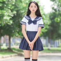 White Shirt and Dark Blue Skirt School Uniform-4668