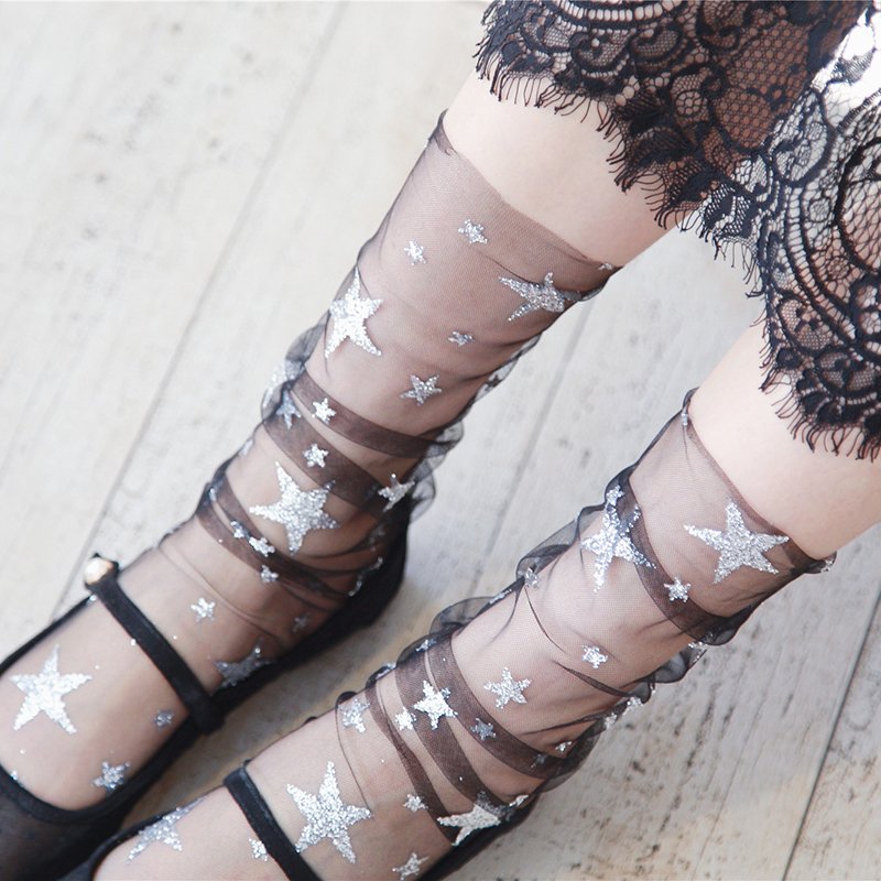 Crossdresser Shine Star Tulle Thin Transparent Funny Socks