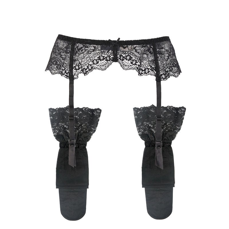 Crossdresser 2 Pcs Lace Flora Garter Belt Stockings Set