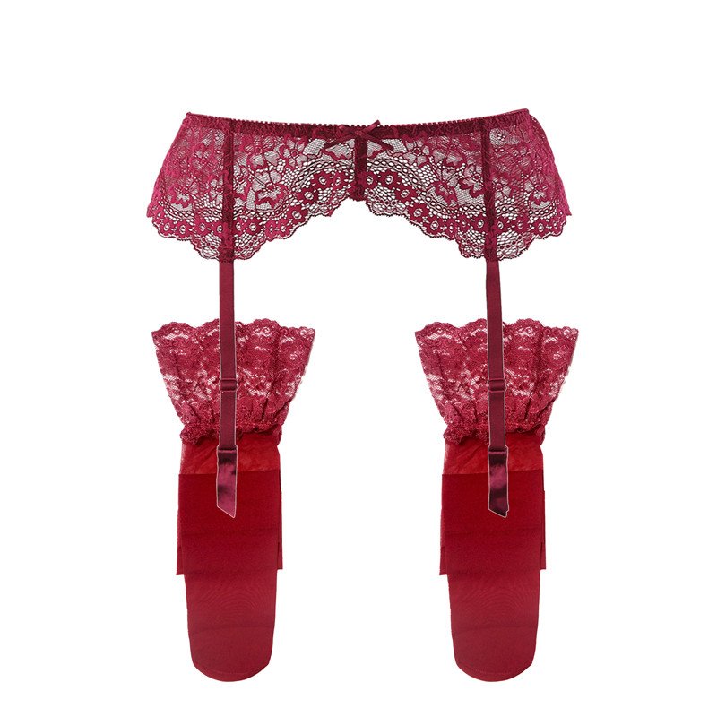 Crossdresser 2 Pcs Lace Flora Garter Belt Stockings Set