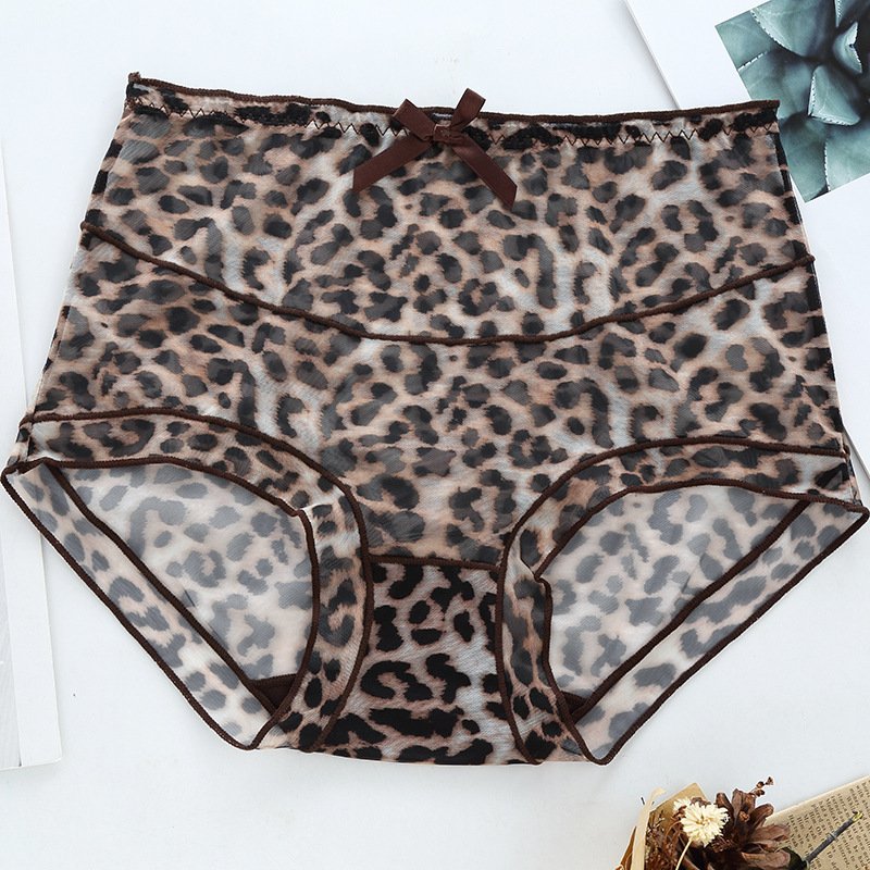 Crossdresser High Waist Leopard Cotton Transparent Sanitary Seamless Panty