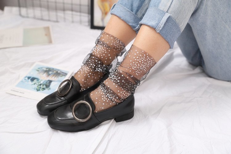 Crossdresser Dot Long Transparent Thin Tulle Socks