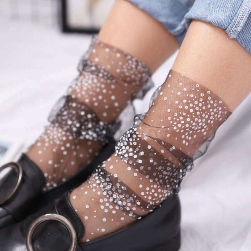 Crossdresser Dot Long Transparent Thin Tulle Socks