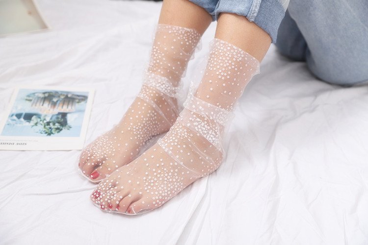 Crossdresser Dot Long Transparent Thin Tulle Socks