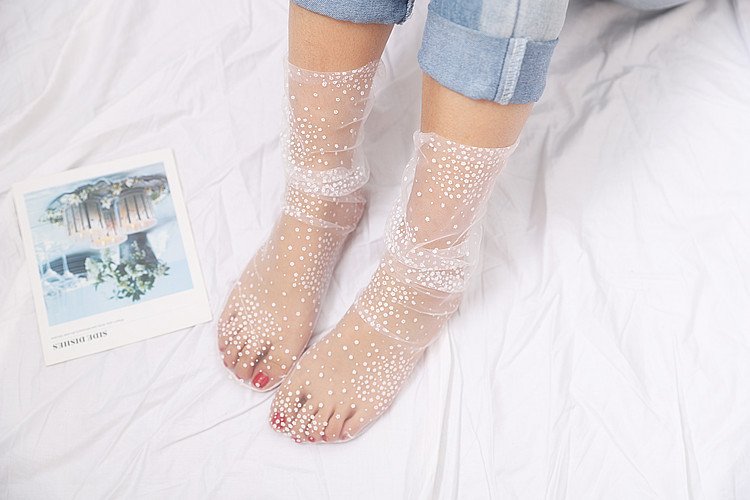 Crossdresser Dot Long Transparent Thin Tulle Socks