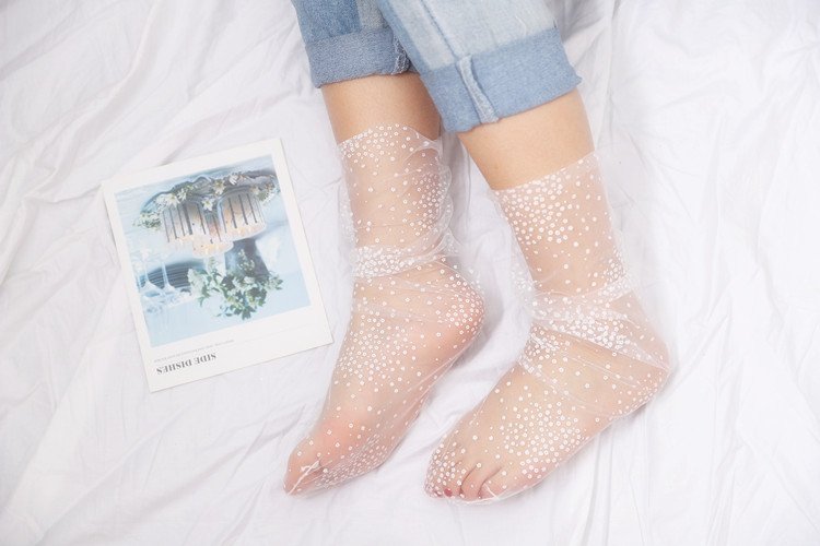 Crossdresser Dot Long Transparent Thin Tulle Socks