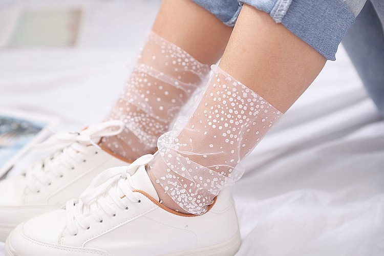 Crossdresser Dot Long Transparent Thin Tulle Socks