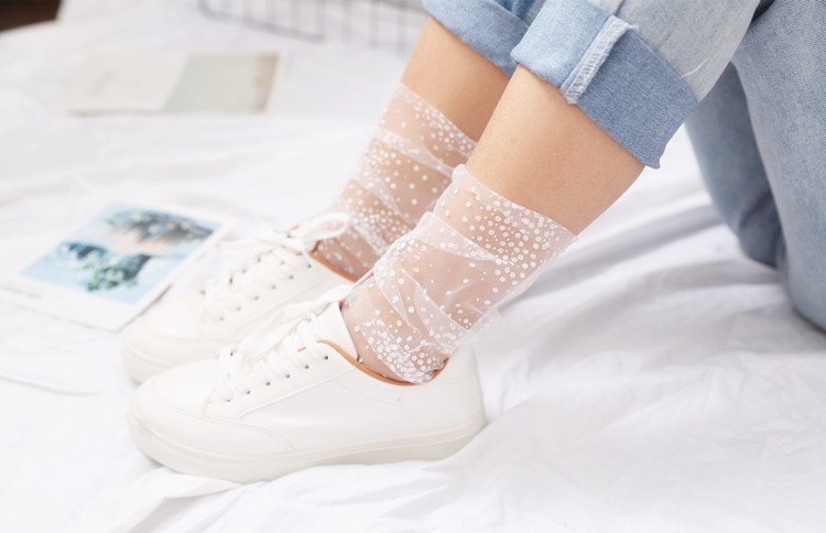 Crossdresser Dot Long Transparent Thin Tulle Socks