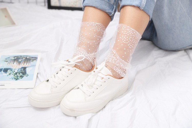 Crossdresser Dot Long Transparent Thin Tulle Socks