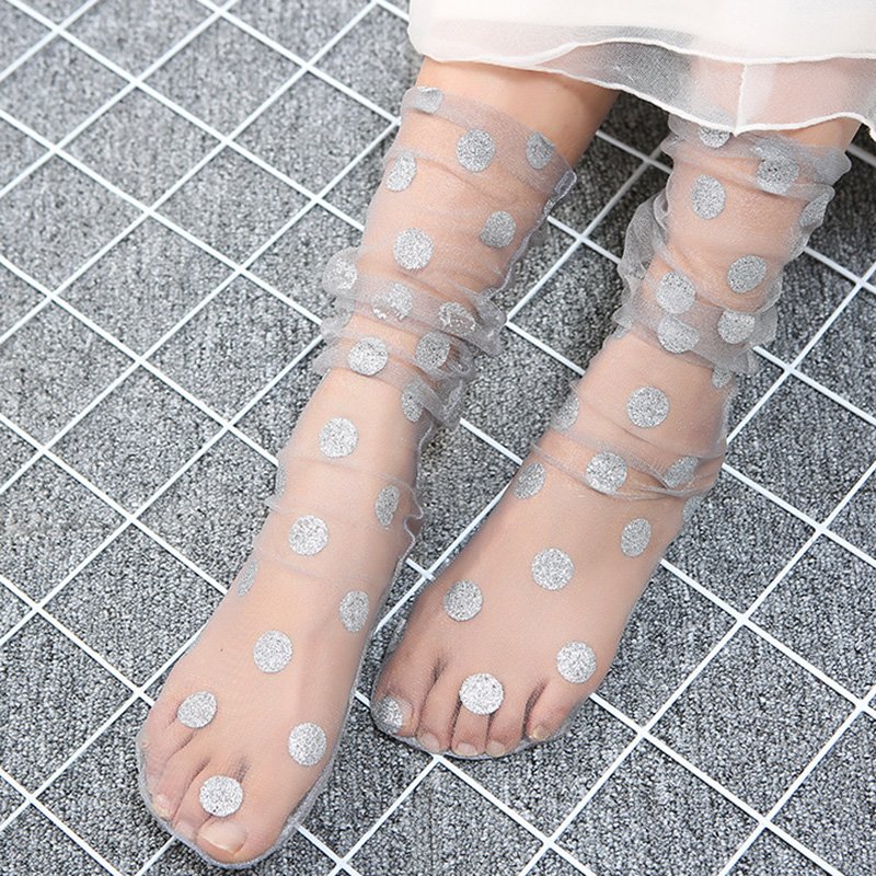 Crossdresser Polka Dot Tulle Fishnet Transparent Long Socks