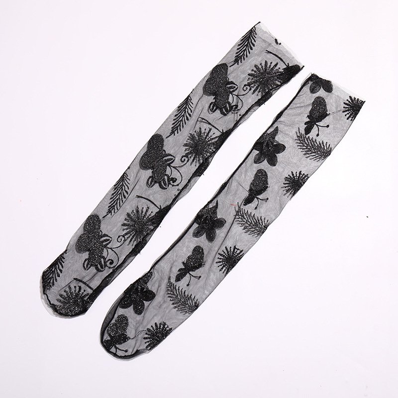 Crossdresser Heart Feather Tulle Thin Long Socks