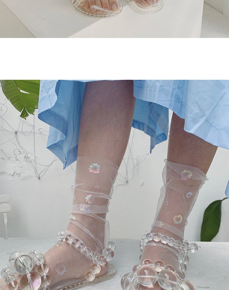 Crossdresser Shine Ultra-thin Tulle Transparent Flower Chiffon Socks