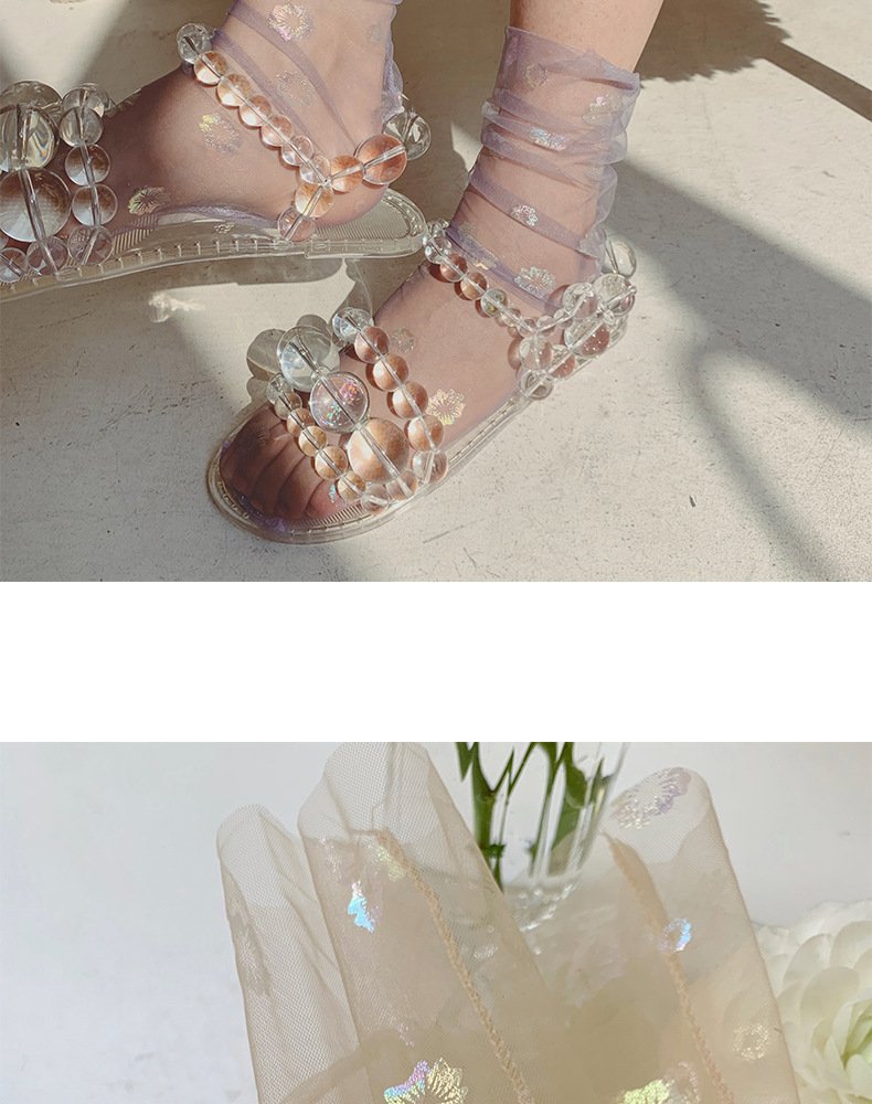 Crossdresser Shine Ultra-thin Tulle Transparent Flower Chiffon Socks