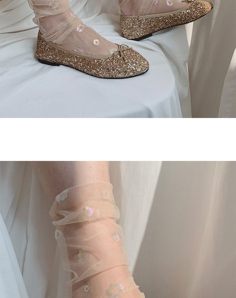 Crossdresser Shine Ultra-thin Tulle Transparent Flower Chiffon Socks