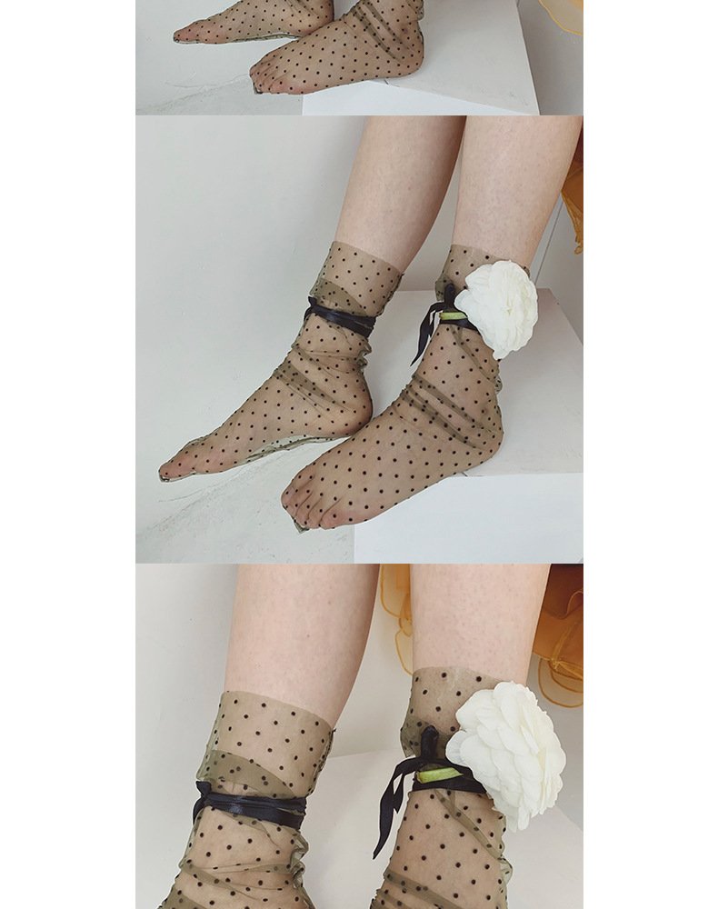 Crossdresser Polka Dot Ultra-thin Long Lace Up Socks