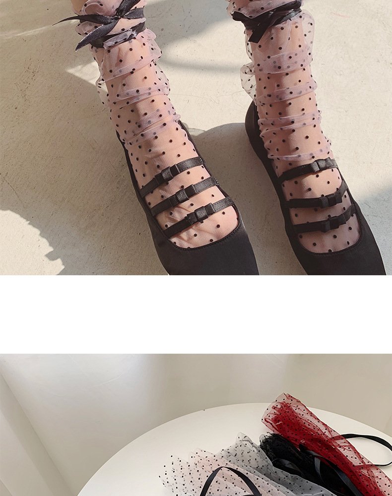 Crossdresser Polka Dot Ultra-thin Long Lace Up Socks