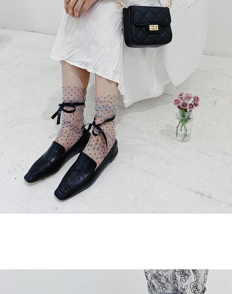 Crossdresser Polka Dot Ultra-thin Long Lace Up Socks