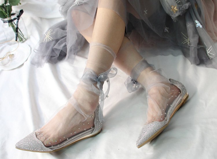 Crossdresser Ultra-Thin Tulle Transparent Pearls Socks