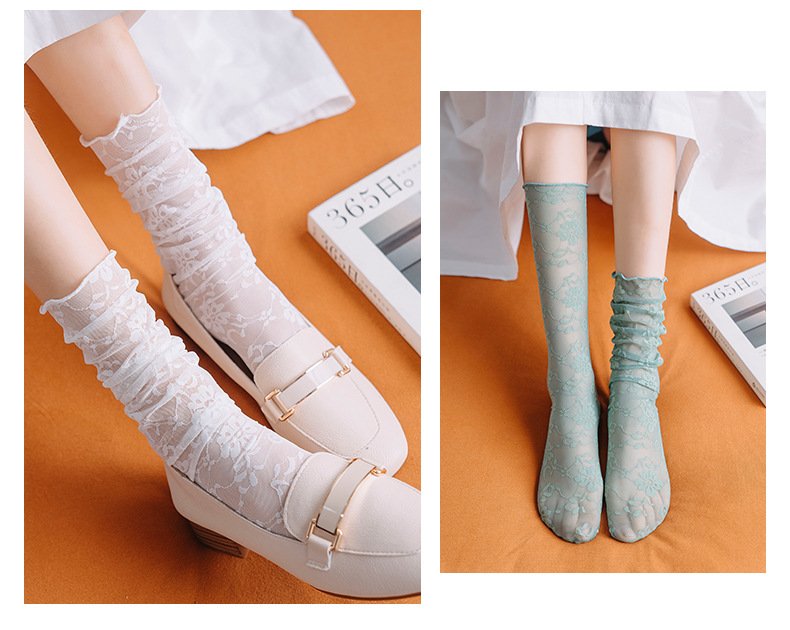 Crossdresser Fashion Floral Chiffon Thin Long Socks