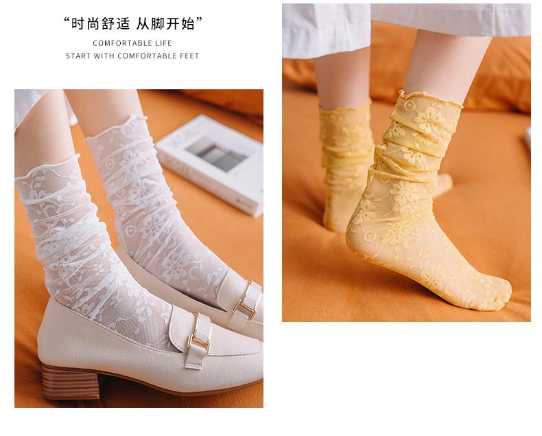 Crossdresser Fashion Floral Chiffon Thin Long Socks