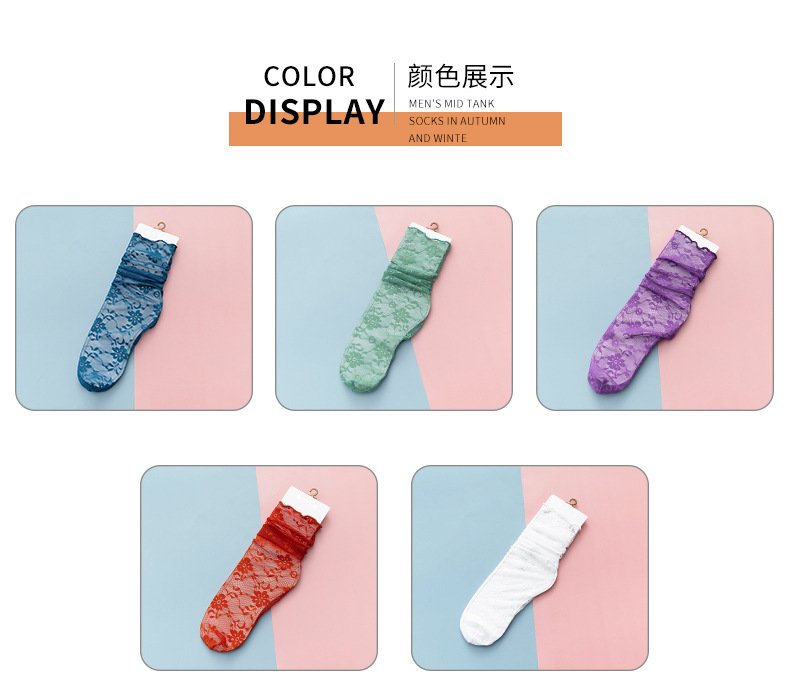 Crossdresser Fashion Floral Chiffon Thin Long Socks