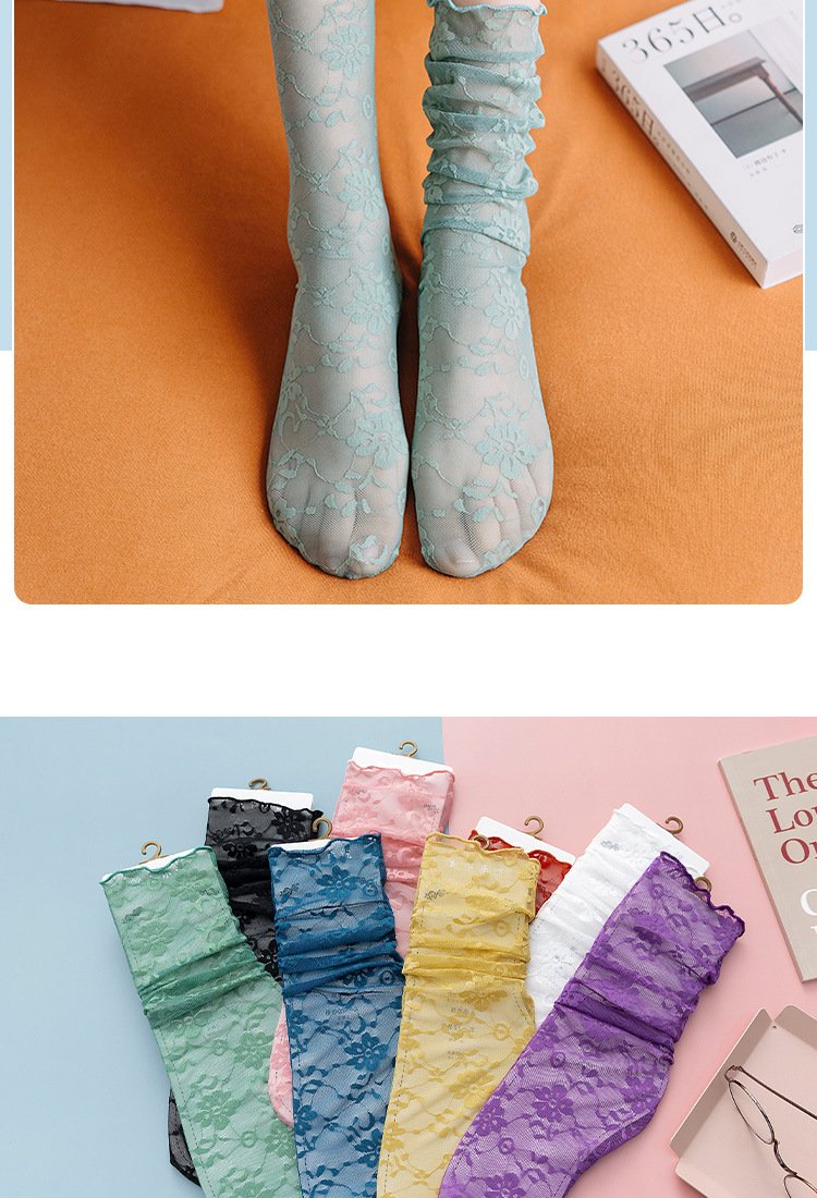 Crossdresser Fashion Floral Chiffon Thin Long Socks