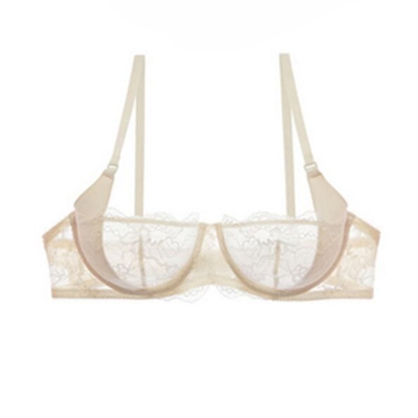 1 2 Cup Lace Flora Unlined Underwire Transparent Breathable Bra-7779