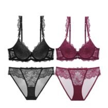 2Sets Lace Adjustable Push Up Lace Flora Bra Underwear Panty Set-0