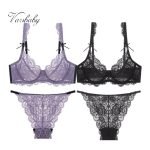 2 Bra Set Embroidery Ultra-Thin Transparent Lace Flora Bra And Panty Set-0