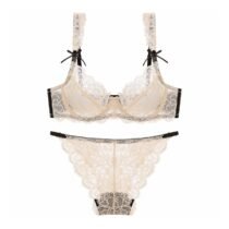 2 Bra Set Embroidery Ultra-Thin Transparent Lace Flora Bra And Panty Set-7975