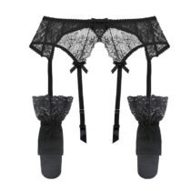 2 Pcs Floral Lace Bow Underwear Garters and Stockings-8060