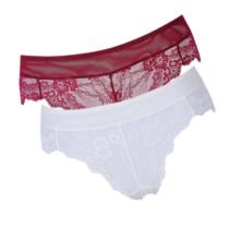 2 Pcs Floral Lace Mid-Rise 3 Colors Panties-8089