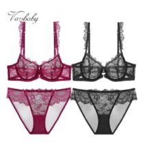 2 Pcs Intimates Unlined Lace Flora Ultra-Thin Underwear Bra and Panty Set-0