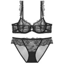 2 Pcs Intimates Unlined Lace Flora Ultra-Thin Underwear Bra and Panty Set-8107