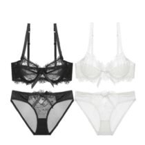 2 Set Deep V Ultra-Thin Lace Adjustable Push Up Bra and Panty Set-0