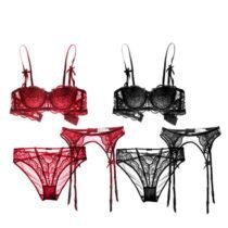 2 Set Embroidery Half Cup Lingerie Bra And Panty With Garters-0