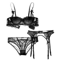 2 Set Embroidery Half Cup Lingerie Bra And Panty With Garters-8169