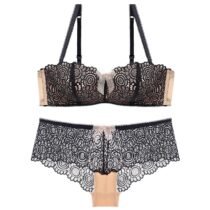 2 Set Half Cup Ultra-Thin Lace Floral Underwear Bra and Panty Set-8177