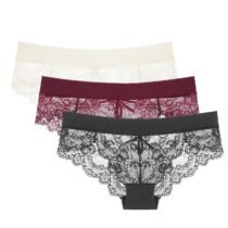 3 PCS Lace Comfortable Lace Flora Hollow Mid-Rise Underwear Panty-0