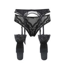 3 Pcs Lace Bow Underwear Garters Panties Stockings Set-0