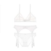 3 Pcs See-Through Deep V Underwear Wire Free Seamless Unlined Bra Panty Garter Set-0