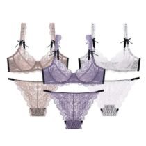 3 Sets Lace Flora Embroidery Ultra-Thin Transparent Bra Sets-0