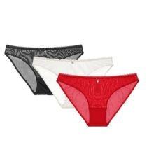 3pcs Bow Diamond Transparent Underwear Low-Rise Bra Panty Set-0