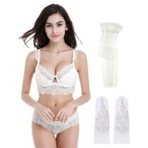 4 Pcs Lace Flora Push Up Bras Panties Stockings Hand Accessories-0