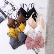 7 Colors Deep V Lace Padded Wireless Backless Bra-8774