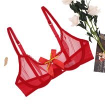 Christmas Red Transparent Underwire Comfortable Bra-9193