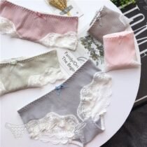 Colored Lace Cute Hollow Out Kwaii Cotton Panty-0