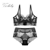 Embroidery Ultra-Thin Adjustable Flower Lace Flora Bra and Panty Set-0