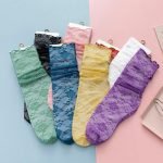 Fashion Floral Chiffon Thin Long Socks-0