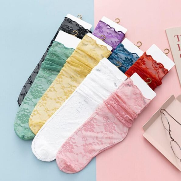 Fashion Floral Chiffon Thin Long Socks-9747